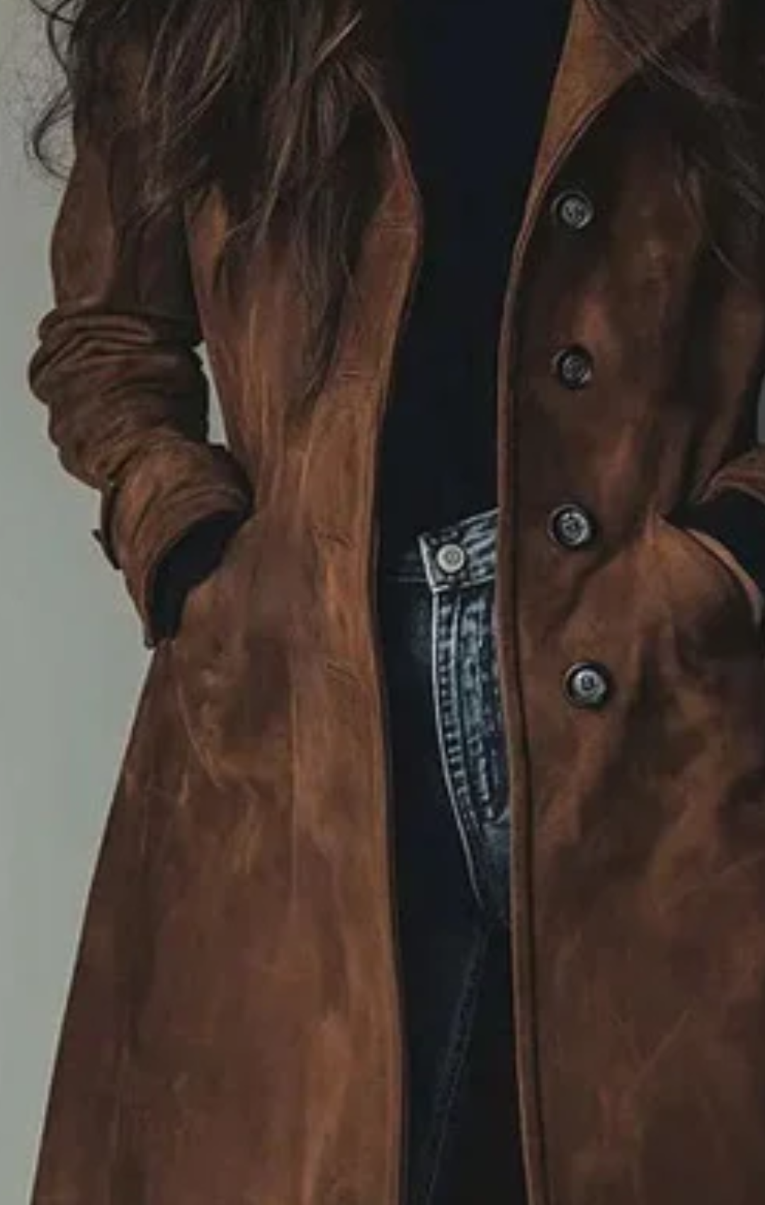 María™ - Chaqueta larga de ante vegano