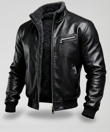 Rubén™ - Chaqueta de cuero negro cálido
