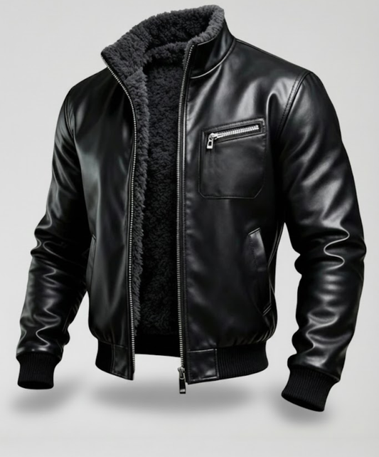 Rubén™ - Chaqueta de cuero negro cálido