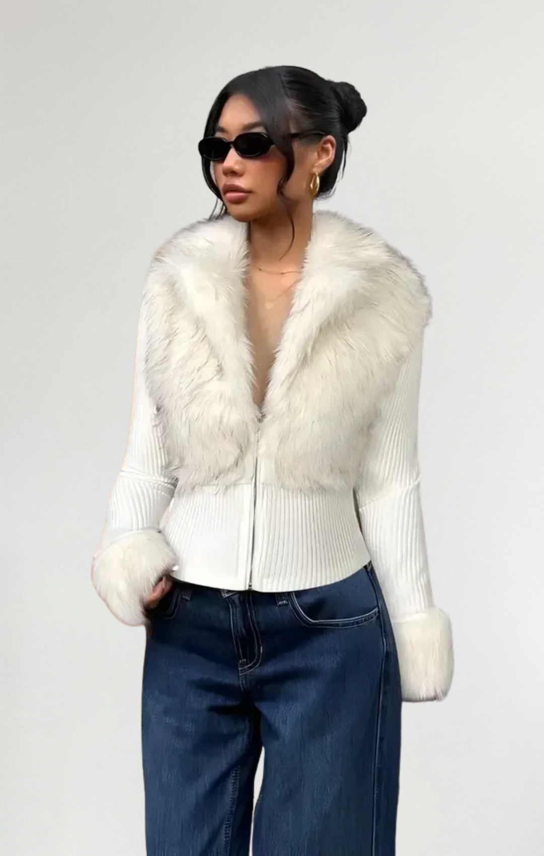 Mercedes™ - Chaqueta de piel de punto con parche de lujo