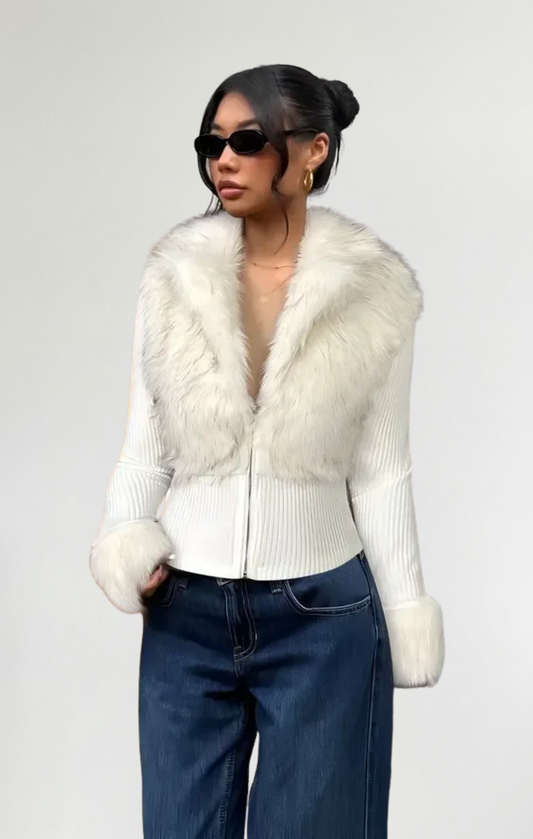 Mercedes™ - Chaqueta de piel de punto con parche de lujo