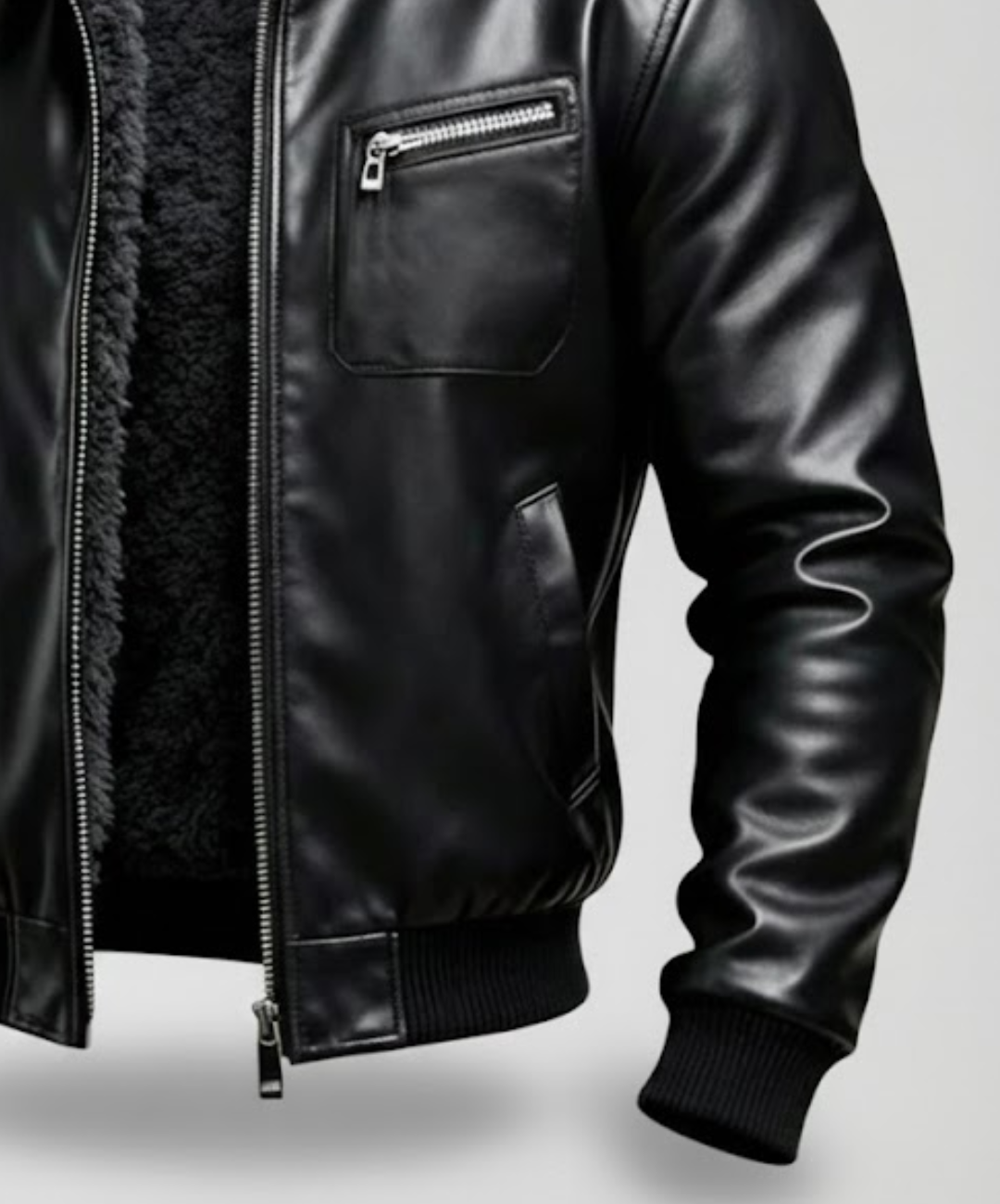 Rubén™ - Chaqueta de cuero negro cálido