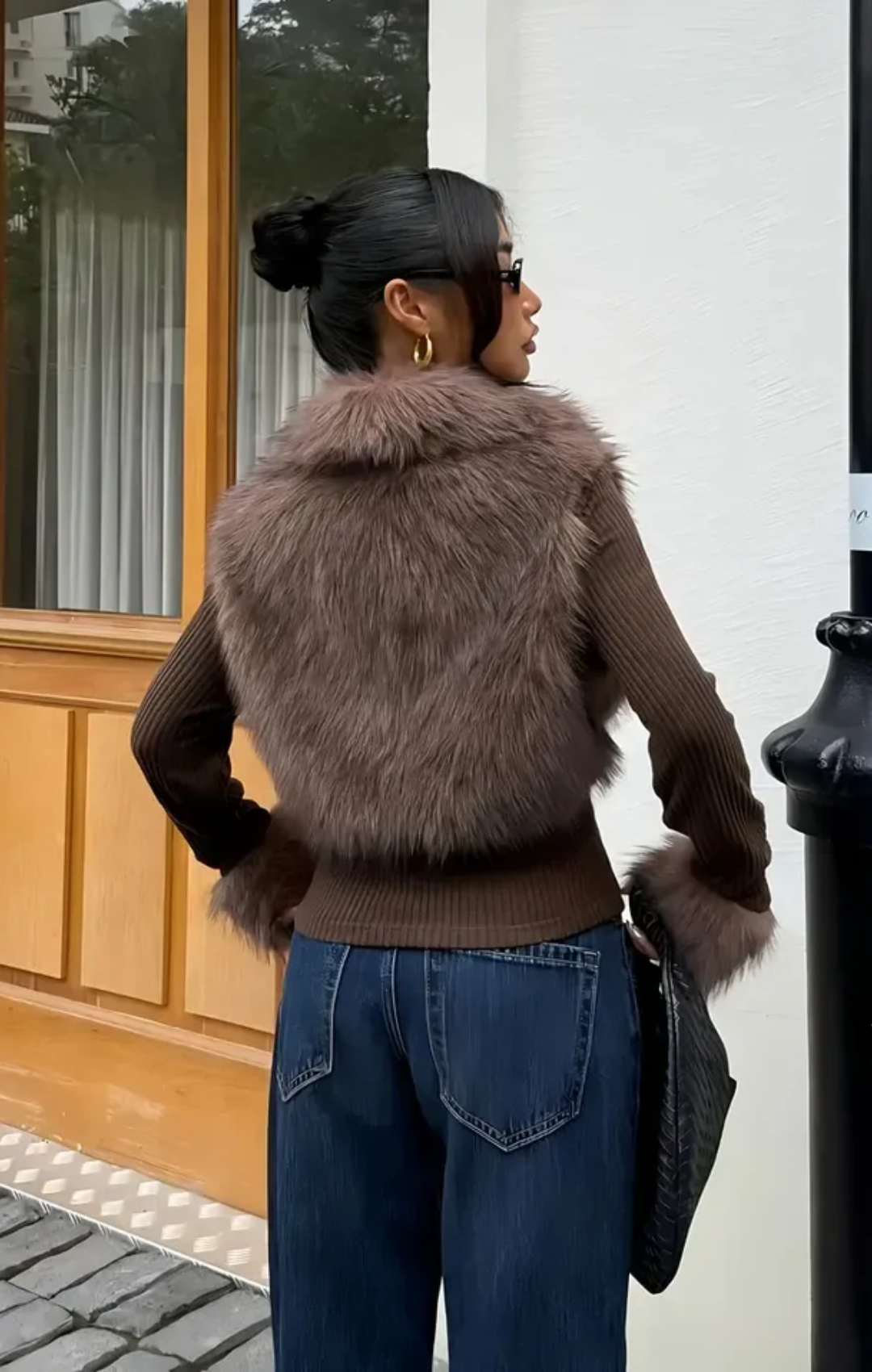 Mercedes™ - Chaqueta de piel de punto con parche de lujo